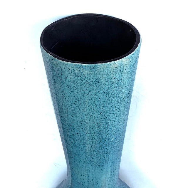 Jaru Large Jaru of California Ceramic Vase With Cerulean Blue Crackle Glaze For Sale - Image 4 of 9