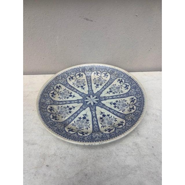 19th Century French Blue & White Faience Dessert Plate Sarreguemines. 8.5 inches diameter.