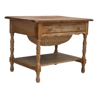 Scandinavian Side Table with Drawers in Oak Wood and Rattan, 1970s For Sale