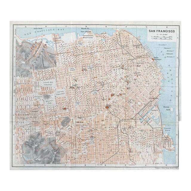 1909 San Francisco Antique City Map For Sale