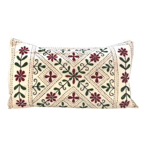 Green & Red Embroidery Floral Indian Long Bolster Pillow