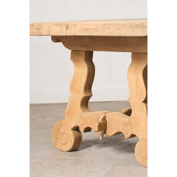 Spanish Spanish Splayed Leg Bleached Oak Trestle Dining Table (C. 1900) For Sale - Image 3 of 6
