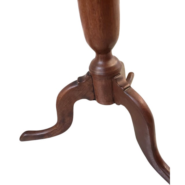 Antique American Solid Walnut Candle Stand or Accent Table, Turned Pedestal Tripod Base, C. 1845 For Sale - Image 4 of 7