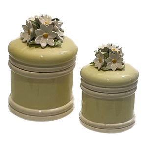 Vintage Japanese Capodimonte Style Celadon Floral Canisters - Pair