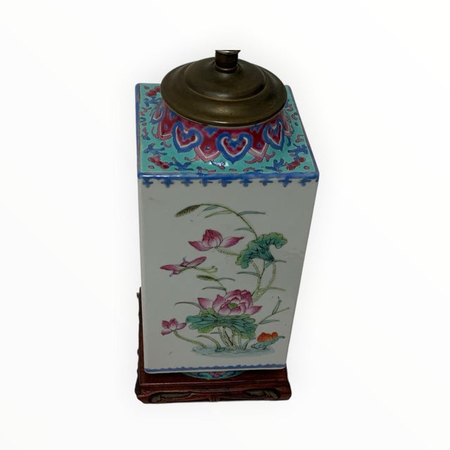 White Antique Chinese Republic Period Famille Rose Four Seasons Porcelain Lamp Pagoda Shade Celluloid Rose Finial For Sale - Image 8 of 12