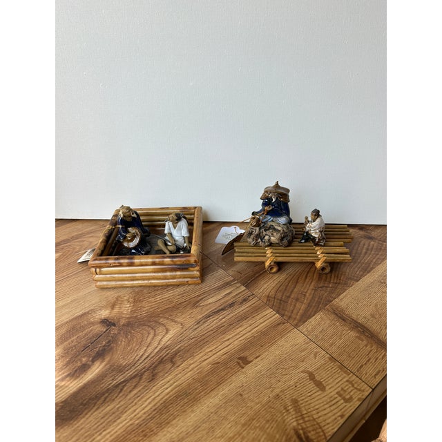 Brown 1970s Collection of Asian Ceramic Figures and Wooden Stands For Sale - Image 8 of 9