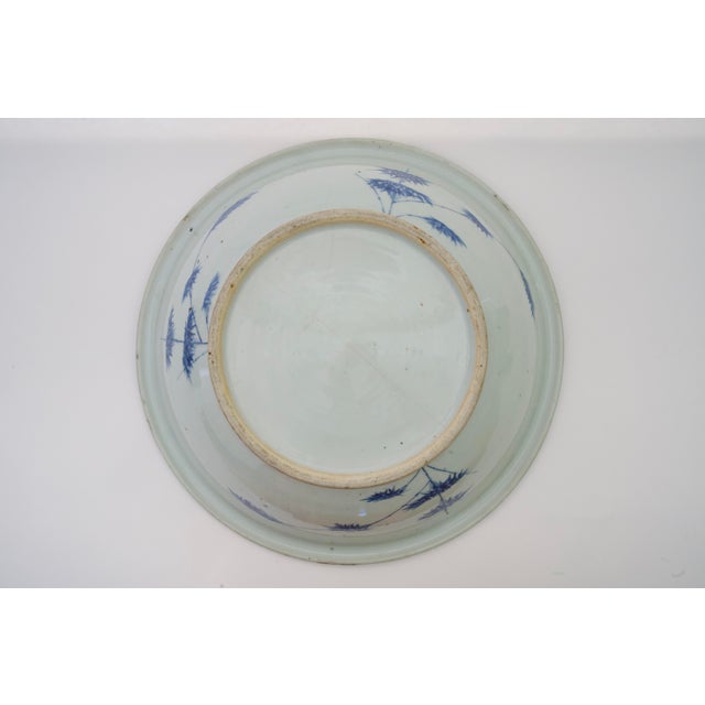 Antique Blue and White Chinese Export Porcelain Basin - Willow Pattern For Sale - Image 10 of 11