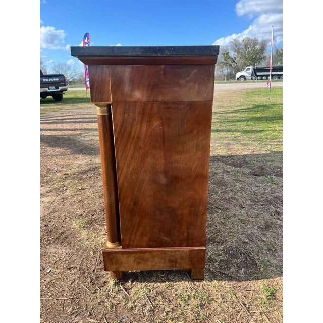19th Century French Empire Flam Mahogany Marble Top Sideboard / Credenzas For Sale - Image 4 of 12