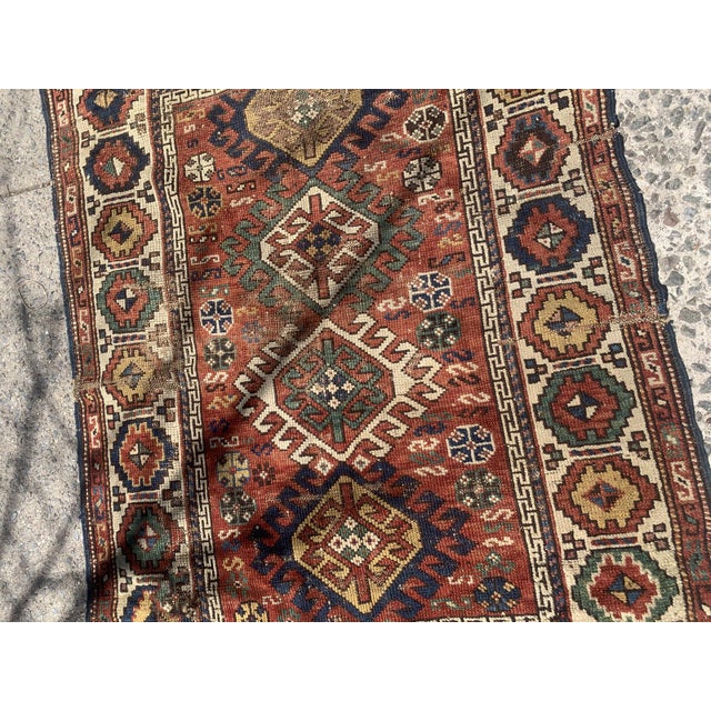 1880s, Handmade Antique Caucasian Kazak Rug 3.4' X 4.4' For Sale - Image 9 of 10