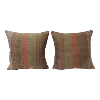 19th Century Antique Woven Red Kashmir Paisley Square Decorative Pillows - a Pair For Sale