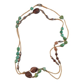 Vintage Boho Artisan Turquoise & Jasper Beads Necklace For Sale