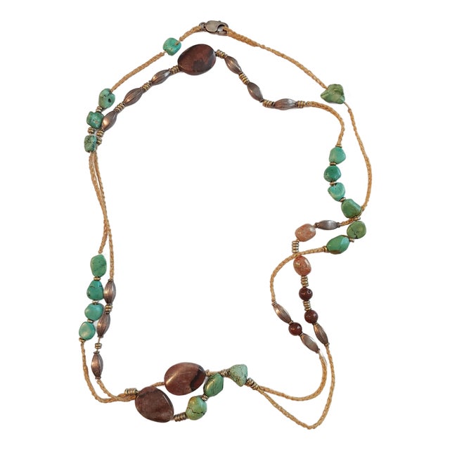 Vintage Boho Artisan Turquoise & Jasper Beads Necklace For Sale