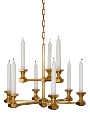 Large Scandinavian Postmodern Brass Candle Chandelier from Gusum, Sweden, 1980s