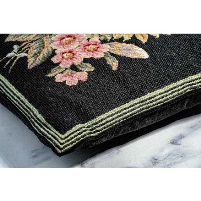 Traditional Vintage Embroidered Floral Flower Needlepoint Velvet Throw Pillow Home Decor For Sale - Image 10 of 14
