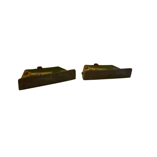 American Pair of Antique Hubley #211 Cape Cod Cottage Cast Iron Doorstops - Original Paint Usa 1920s For Sale - Image 3 of 3