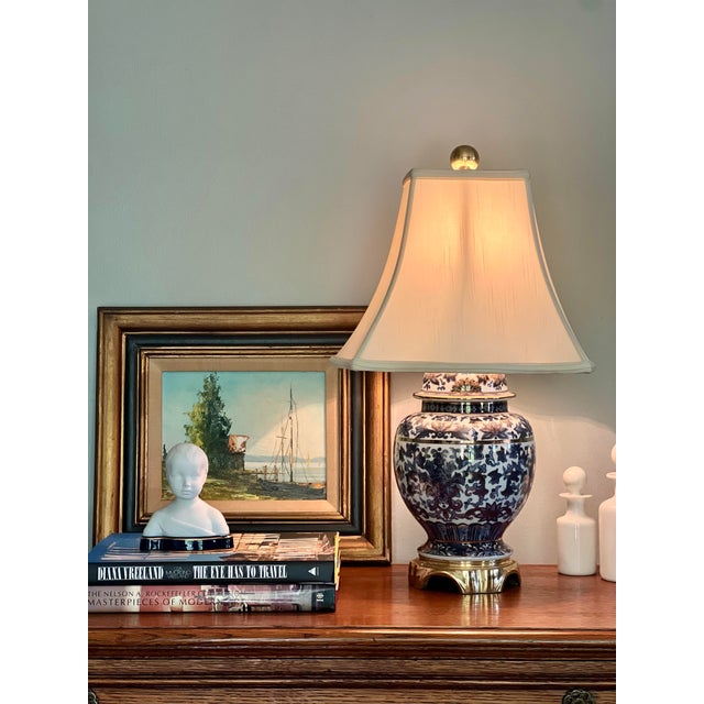 Pair of 1980s Blue and White Ginger Jar Table Lamps With Bronze Mounts and Gilt by Speer For Sale - Image 10 of 12