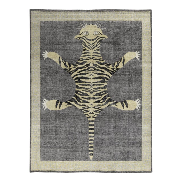 Rug & Kilim’s Tiger Runner Rug in Charcoal, 3x10 For Sale