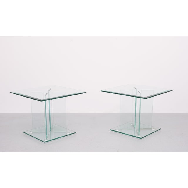 Glass Vintage Glass Side Tables, 1980s, Set of 2 For Sale - Image 7 of 8