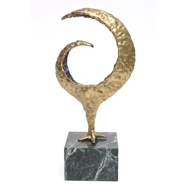 This vintage abstract molten bronze sculpture by Gerber 1973 sits on a signed marble green variegated base. One could...