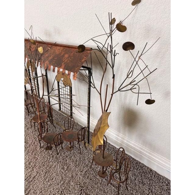 Curtis Jere Signed Curtis Jere Brutalist Café Street Scene Wall Sculpture, Copper & Brass, C. 1970s For Sale - Image 4 of 12