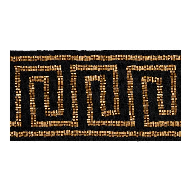 Schumacher Delphi Beaded Tape in Gold on Black For Sale