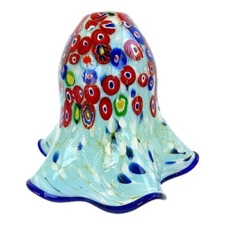 Vintage Murano-Style Millefiori Hand-Blown Art Glass Ruffled Lamp Shade For Sale