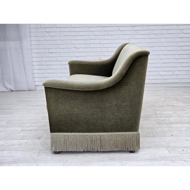 Vintage Danish Three-Seater Sofa in Green Furniture Velour and Beech Wood, 1970s For Sale - Image 13 of 18