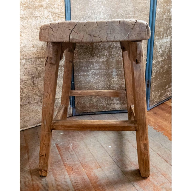 19th Century Chinese Distressed Elm Wood Side Table or Stool For Sale - Image 4 of 16