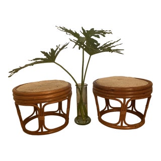 1970s Boho Chic Bamboo Ottomans - a Pair For Sale