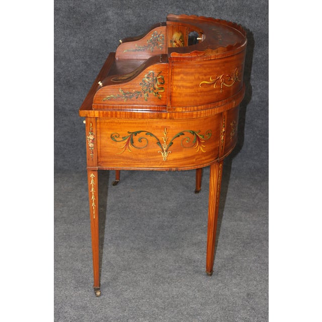 Wood English Made Satinwood Adams Paint Decorated Carlton House Desk With Cubbies For Sale - Image 7 of 18