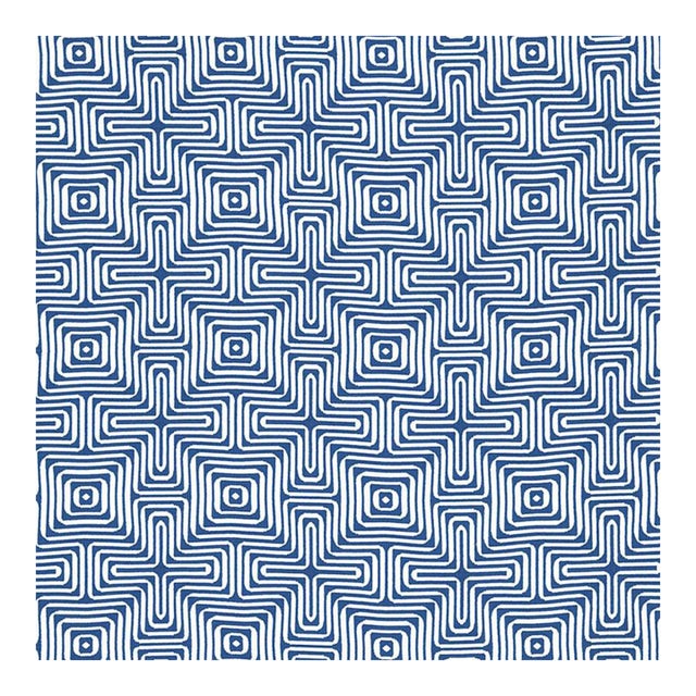 Schumacher X Trina Turk Amazing Maze Indoor & Outdoor Fabric in Ocean For Sale