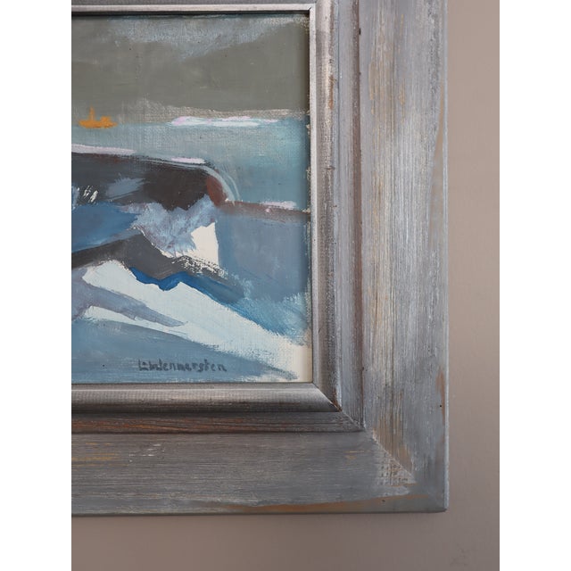 Mid-Century Modern 'Moonlit Sea' Vintage Original Abstract Coastal Landscape Oil Painting, Framed For Sale - Image 9 of 14