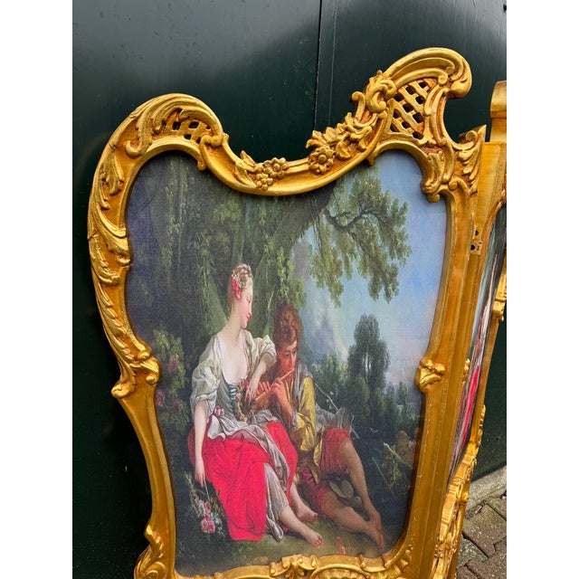 1960 Louis XVI Gold Beech Room Divider Screen - 2 Panels For Sale - Image 6 of 18