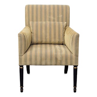 Dessin Fournir Striped Upholstered High-Back Armchair For Sale