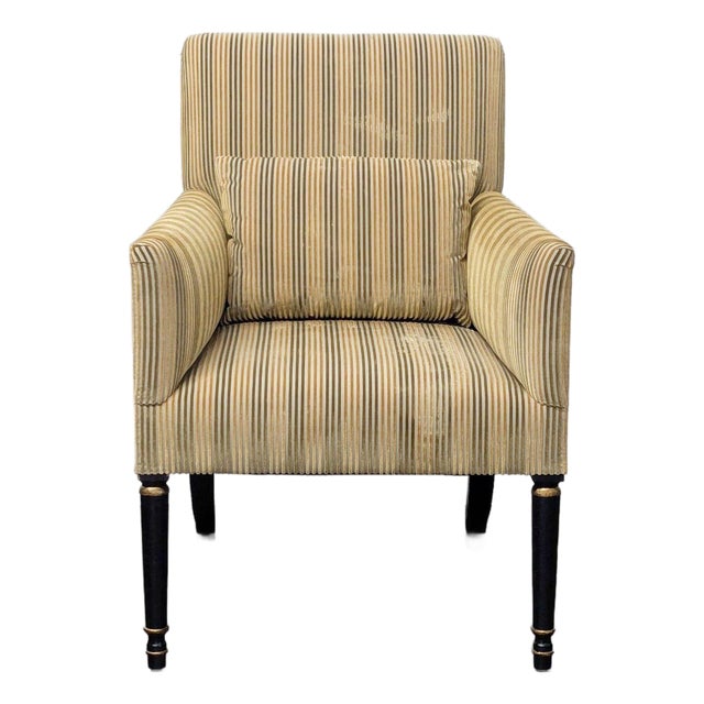 Dessin Fournir Striped Upholstered High-Back Armchair For Sale