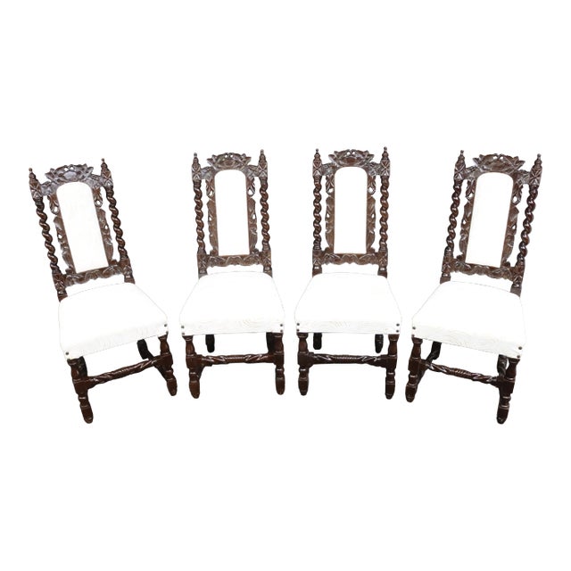(4) Rococo Style Carved Mahogany Side Chairs For Sale