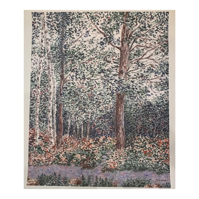 Vintage 1990s Lithograph Titled, "Birch Grove", Signed by Artist Peter Wong For Sale