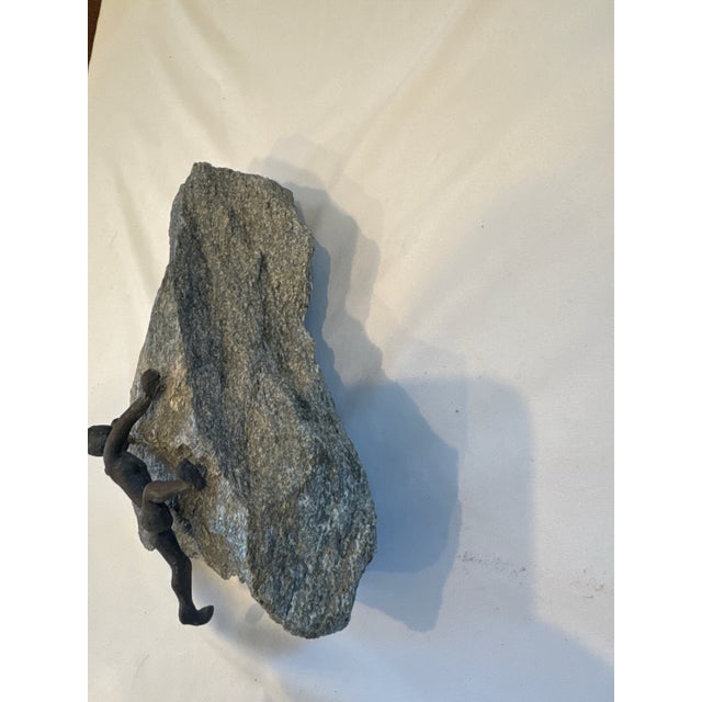 Late 20th Century Bronze Rock Climber Wall Sculpture on Natural Stone For Sale - Image 4 of 4