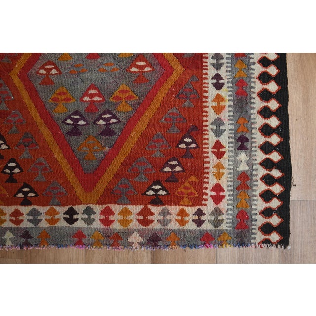1970s Vintage Turkish Handmade Wool Cotton Red Runner Rug For Sale - Image 10 of 11