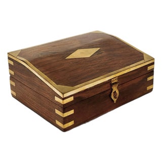 Vintage Mid-20th Century Brass Inlaid Wooden Rectangular Decorative Box For Sale