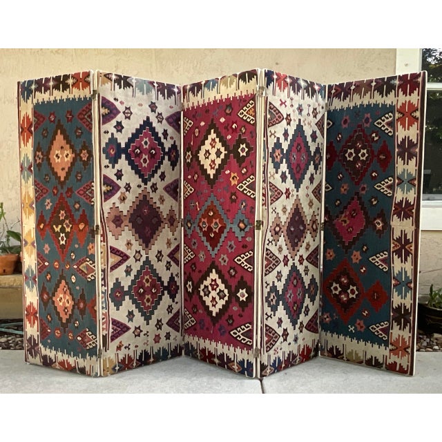 One-of-a-Kind Custom Antique Flat-Weave Oriental Kilim Folding Screen For Sale - Image 18 of 18