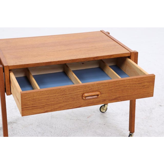 Mid-Century Danish Teak Sewing Box on Wheels, 1960s For Sale - Image 9 of 15