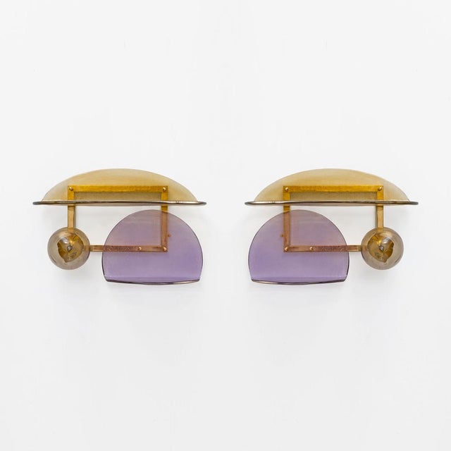 Architectural Sculptural Murano Glass and Brass Wall Sconces, Italy, 2000s, Set of 2 For Sale - Image 10 of 10
