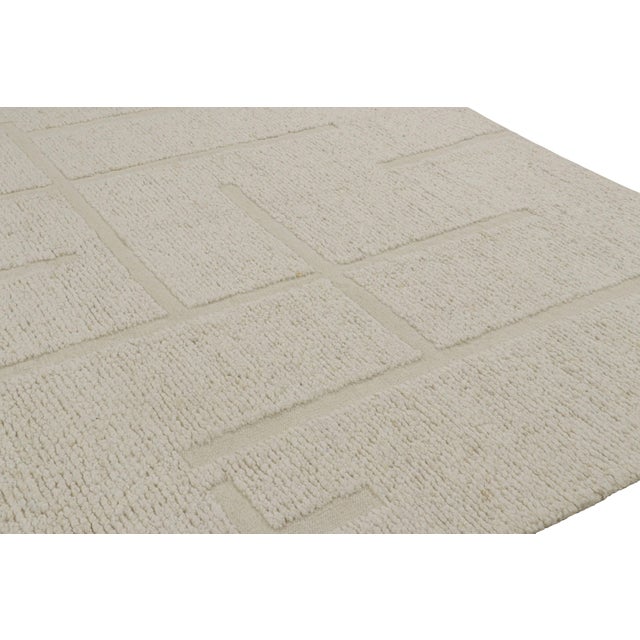 Rug & Kilim Rug & Kilim’s Textural Rug in Cream White With High-Low Geometric Patterns For Sale - Image 4 of 6