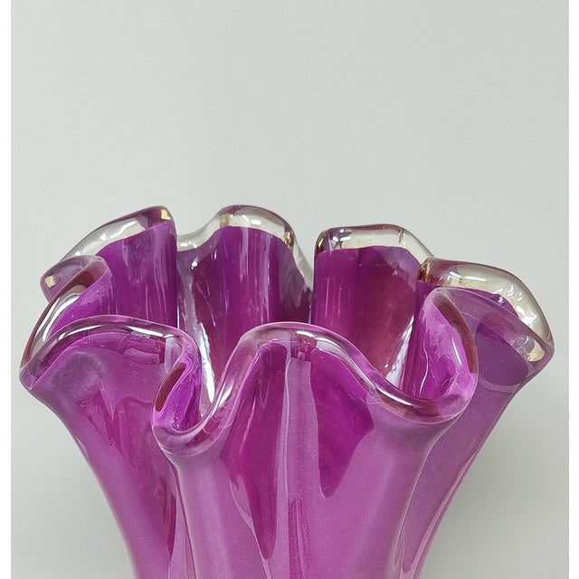 Glass Magenta-Pink Fazzoletto Murano Glass Vase by Michielotto, 1970s For Sale - Image 7 of 9