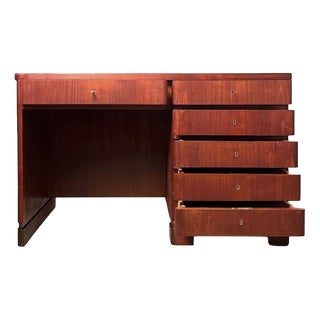 Art Deco Curved Front Desk in Elm, 1930s For Sale