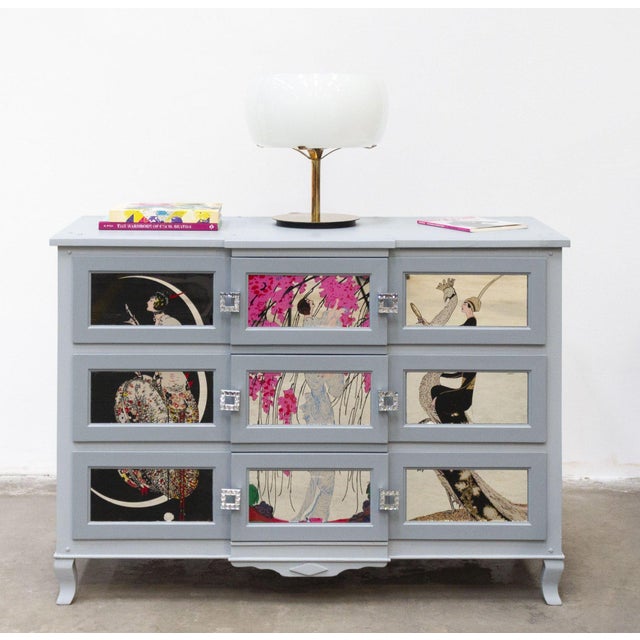 Handcrafted Chest of Drawers in Pear Wood and Teak For Sale - Image 13 of 14