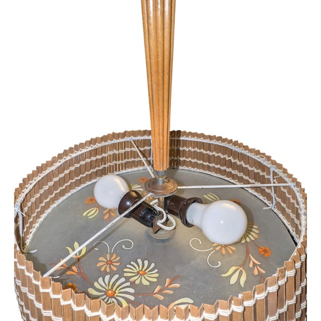 Finnish Model 20317 Pendant Lamp with Wooden Slat Shade and Hand-Painted Kauklahti Glass.idman by Gunnel Nyman for Idman, 1940s For Sale - Image 12 of 16