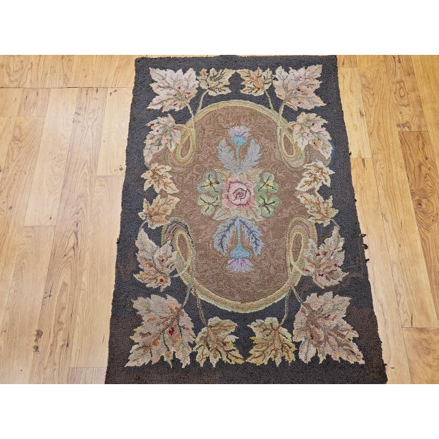 Vintage Hand-Hooked Rug, Floral Pattern, Wool & Cotton, American Folk Art, 3x4 For Sale - Image 9 of 16