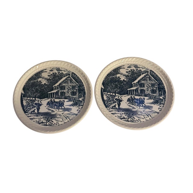 Vintage Currier and Ives Winter Scene Decorative Plates by Royal China - A Pair For Sale - Image 9 of 10